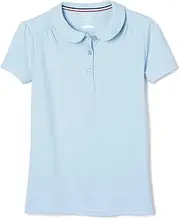 [French Toast] Girls' Short Sleeve Peter Pan Collar Polo, Light Blue, 4-5