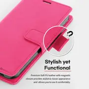 iPhone 15 Plus Flip Diary Case Cover with Card Holder - Convertible to Media Stand, Magnetic Clasp Closure, Drop Tested, Soft and Strong PU Leather with Front Screen Cover - Gold