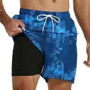 [WOTOW] Mens Swim Trunks, Quick Dry Swim Shorts with Mesh Lining and Pockets Gradient Color Beach Shorts Swimming Trunks for Men