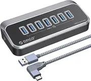 ORICO USB Hub 10Gbps with 7 USB A Ports, USB 3.2 Gen 2 Hub with 3.28Ft USB-A to USB-C Cable USB Splitter for iMac, All MacBooks, Mac Mini