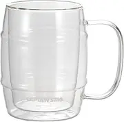 Captain Stag UW-2032 Heat-Resistant Glass Double Wall Glass Mug, Double Wall Construction, Barrel Beer Cup, 33.8 fl oz (1,000 ml), Clear