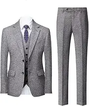 [Generic] Men's Suit Three Piece Set, Wedding Party Dress Jacket and Vest with Trousers (Blazer+Vest+Pants) Men's Fashion Business Casual Slim Fit Wedding Business Suit Elegant Man Suit