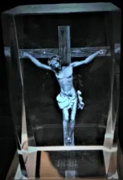 3D JESUS ON CROSS CRUCIFIX CRYSTAL Laser+BONUS 4LIGHT BASE EASTER NEW GIFT BOXED
