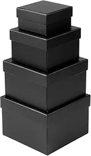 Briful Square Gift Boxes with Lids Set of 4 Black Gift Box Assorted Sizes Nesting Gift Boxes for Presents Birthday Bridesmaid Wedding Valentines Christmas Party Favor Boxes