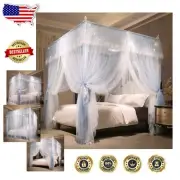 Ruffle Princess Bed Canopy Curtain - Double Layer Mosquito Netting, Gray/White