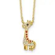 Sterling Silver Cheryl M Gold-Plated Enameled And Brilliant-Cut Black White Cz Giraffe 18.25 Inch Necklace