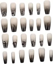 VICASKY 1 Set Press On Nails Mid Length False Nails Nail Stickers Glitter Rhinestones Removable Glue On Nail Pieces For Fashionable Girls Women Fake Nails