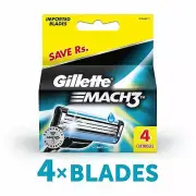 Gillette Mach3 Cartridges Safety Razor Smooth Shaving Blade Pack of 4 Cartridges