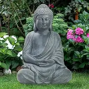 TOETOL Outdoor Buddha Large Statue Meditative Asian Zen Indoor 20” High Medium Yard Decor Magnesium Oxide Stone for Yard Garden Patio Deck Home, Dark Grey