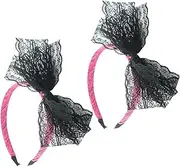 FSSTUD 2 Stück Neon Spitze Schleife Stirnband Große Vintage Bowknot Haarbänder 1980er Jahre Cosplay Haarreifen Halloween Party Stirnband für Weihnachten Geburtstag
