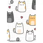 PASSWORD BOOK: INCLUDE ALPHABETICAL INDEX WITH CUTE CAT KITTEN CARTOON DOODLE SEAMLESS PATTERN