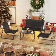 Advwin 4 Pieces Patio Furniture Set, Garden Conversation Set, Outdoor Lounge Set Garden Bistro Set with Loveseat and Glass Table, Dining Sets for Courtyard, Lawn and Balcony