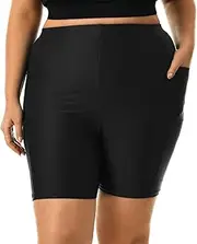 [HODOSPORTS] Plus Size Women's Swim Shorts with Pockets UPF50+ High Waisted Board Shorts Tummy Control Swimsuit Bottoms 1X-6X
