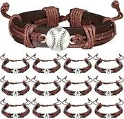 12 Pcs Baseball Bracelets Baseball Leather Charm Wrap Bracelets for Men Women Baseball Adjustable Wristbands Bulk Baseball Gifts for Team Players Coach Sport Party Favors, One Size, Faux