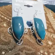 Earrings Sterling Silver Wires Green Agate Unique Handmade One of a Kind NEW