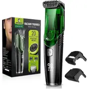 Vacuum Beard Trimmer, Rechargeable Mustache Trimmer with Adjustable Length Comb (1-20MM), IPX6 Waterproof Trimmer for Beard, Mustache and Stubble g...