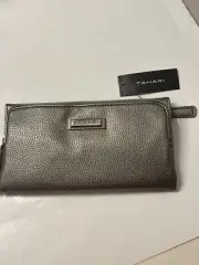 TAHARI Clutch Tri Fold Zipper Billfold Wallet Purse Pewter NWT