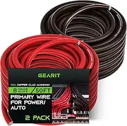 8 Gauge Wire (50ft Each- Black/Red Translucent) Copper Clad Aluminum CCA - Primary Automotive Wire Power/Ground, Battery Cable, Car Audio Speaker, RV Trailer, Amp, Electrical 8ga AWG 50 Feet