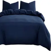 Navy Blue Microfiber Doona Cover Bedding Set