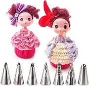 FantasyDay 7-Piece Stainless Steel Ruffle Piping Nozzles Bobbi Skirt Icing Tips Cake Decorating Supplies Cookies Cupcake Icing Decorating Supplies Decorating Kits Frosting Icing Tips Baking Set Tools