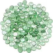YIYA Green Flat Marble Decorative Beads Glass Gems for Home Decoration Vase Filler Fish Tank Bottom Decoration (About 0.68 lb(310g)/Bag)