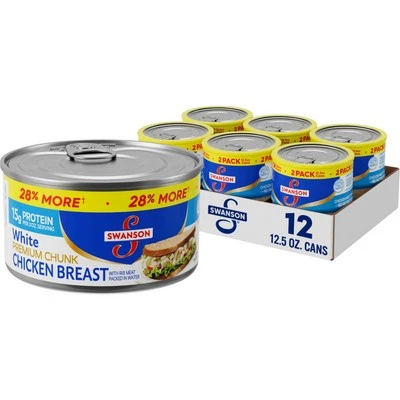 Swanson White Premium Chunk Canned Chicken Breast in Water Fully Cooked Chick...
