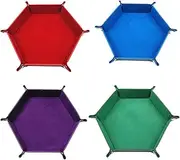 Peakloong 4 Pieces Dice Tray Hexagon Dice Rolling Holder Folding Leather Dice Trays Storage Box for Dice Games Like RPGTable Games