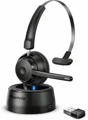 Bluetooth Headset, Wireless Headset with Upgraded Microphone AI Noise Canceling,
