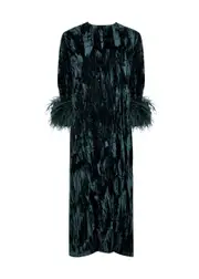 16 Arlington Billie Feather-trimmed Velvet Midi Dress - Teal - 14 (UK14 / L) 14 (UK14 / L)