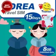 South Korea 15Day Unlimit Data SIM Card 8GB4G LTE No Daily Limit Easy Activation