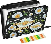 Custom Expanding Hanging File Folders 13 Pockets A4 Letter Size Personalizable Accordion File Organizer with Zipper Closure for Paperwork Lovely Daisy Floral White Black expando