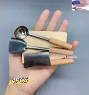 4pcs Real Mini Cooking Working Utensils Spatula Spoon&Wooden Cutting Broad Toy