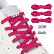 No Tie Shoelaces Elastic Shoe Laces 3Pcs with 2 Metal Buckles, Rose Red