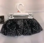 Baby Girl Halloween Spider Web Skirt Black Tulle Silver Glitter Tutu 0-3 M NEW