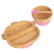 3pc Tiny Dining Pink Bamboo Monkey Baby Feeding Set with Suction Cup