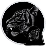 Black Background Tiger Head Profile Round Beach Towel
