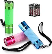 EverBrite 3-Pack Mini Flashlights, Glow in Dark Flashlights, Aluminum LED Flashlights Party Favors Assorted Colors for Camping, Hiking, Emergency, 9XAAA Batteries Included