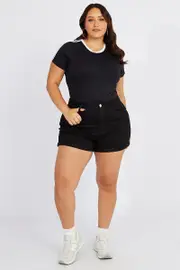 Black T-shirt Short Sleeve Crew Neck Side Stripe