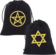CREATCABIN Pack of 2 Tarot Card Bags with Drawstring Tarot Card Holder Velvet Bag Storage Tarot Decks Black Pentagram Tarot Jewellery Changing Bags for Crystals Cube Witchcraft 12 x 15.5 cm