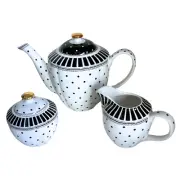 Grace Teaware Josephine Black/White Teapot Creamer & Sugar Bowl with Lid New