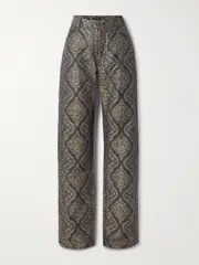 [Etro] Etro - Metallic Cotton And Linen-blend Brocade Straight-leg Pants - Navy - 26 26 Blue
