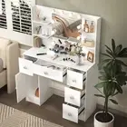 White LED Dressing Mirror Makeup Table Bedroom Vanity Unit Set with Stool Drawer