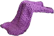 Knitted Blanket, Chunky Knitted Wool Blanket, Cozy Blanket, Chunky Knit Wool Blanket, Knitted Blanket, Bedspread, Throw Blanket, Home Decor (Colour: Purple, Size: 100 x 100 cm)