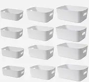 White Plastic Storage Baskets 12 Pack, Small Pantry Baskets for Organizing, Organizer Basket Bins for Shelves, Organizer and Storage for Bathroom, Bedrooms, Kitchens