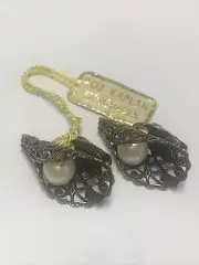 VTG NWT Roz Kaplan Originals Bronze & Pearl Clip-on Earrings