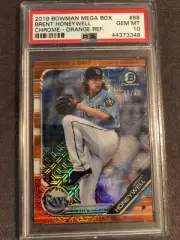 2019 Bowman Mega Box Chrome Brent Honeywell Orange MOJO Refractor PSA 10POP 1