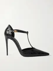 [Dolce & Gabbana] Dolce & Gabbana - Glossed Croc-effect Leather Pumps - Black - IT36 IT 36 Black