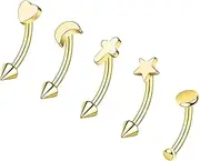[ZS] Stainless Steel Eyebrow Rings 16g Curved Belly Button Piercing Helix Daith Tragus Earrings Vertical Labret Lip Piercing Jewelry 5pcs