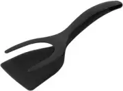 2 in 1 Grip and Flip Spatula Tongs Egg Flipper Tong Pancake Medium, Black