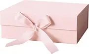 Gift Box with Lid, Collapsible Bridesmaid Magnetic Closure Proposal Box with Satin Ribbons, Sturdy Storage Box for Birthdays, Weddings, Christmas(Pink, 24.1 x 17.8 x 7.7cm, 9.5 x 7 x 3 inchs)